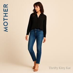 Mother Stunner Ankle Fray Denim Jeans High‎ Rise Button Fly Raw Hem Old Money 24